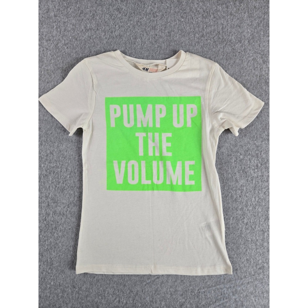 HM Boys Pump Up The Volume Neon Graphic T-Shirt White Size Small 6-8Y